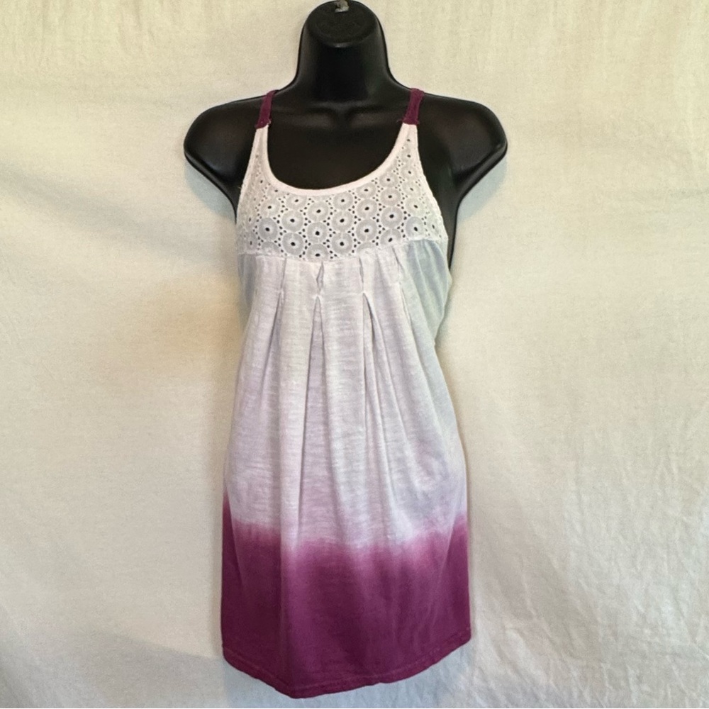 F-162 Decree White‎ & Purple Tie Dye Lace Detail Summer Tank Top Size L